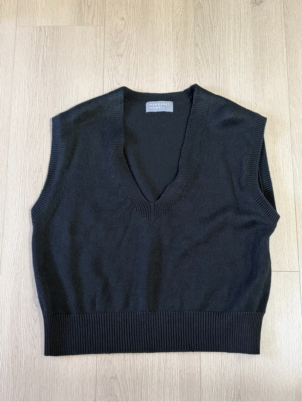 Black Ribbed Knit Vest with V-Neck